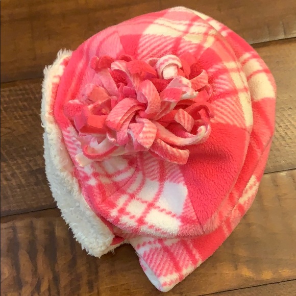 Old Navy pink plaid fleece beanie girls Sz L - Picture 3 of 7